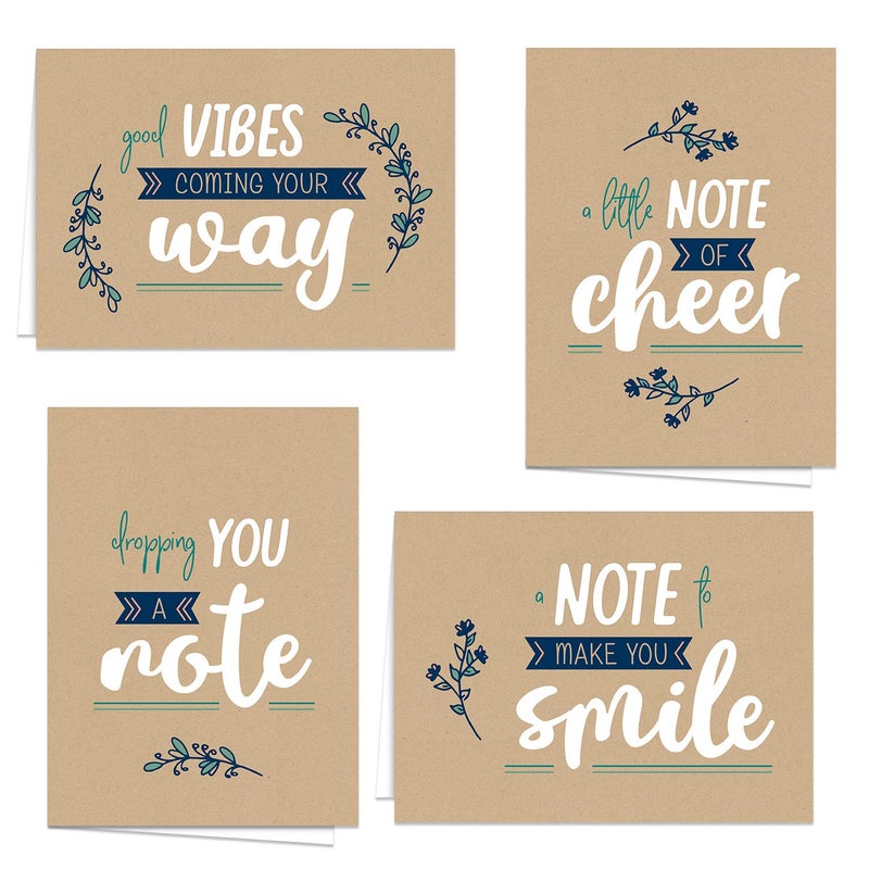 Canopy Street Encouraging Kraft Look Greeting Cards / 12 Friendship Note Card Pack With White Envelopes / 5" x 7" All Occasion Cards / 4 Modern Faux Brown Kraft Card Designs/Made In The USA - Image 1